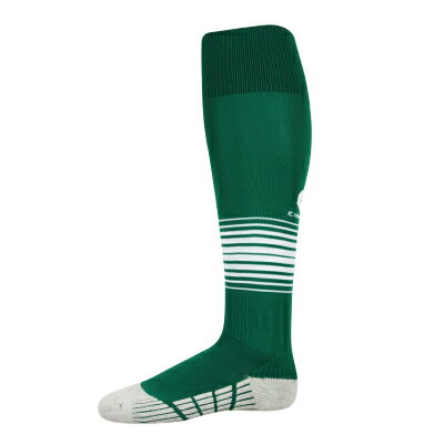 Comsport彈性炫彩條紋專業厚底足球襪-綠底白條紋