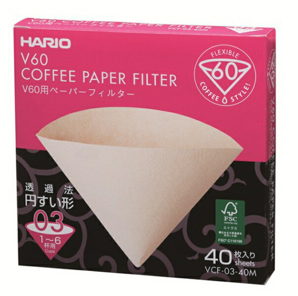 金時代書香咖啡 HARIO V60 無漂白 03 咖啡濾紙 1-6杯用 40張 VCF-03-40M
