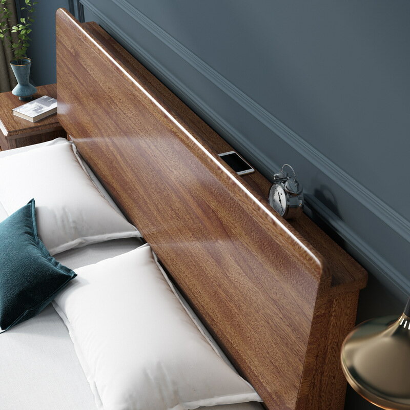 優樂悅~北歐實木床雙人床家用胡桃木現代簡約1.5米高箱儲物床1.8米床架子