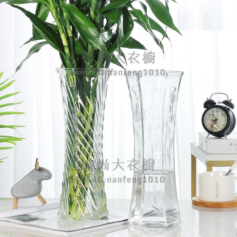 2個裝 玻璃花瓶透明水養富貴竹百合花瓶擺件客廳插花干花北歐家用【時尚大衣櫥】
