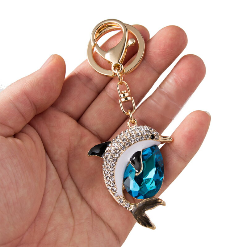 水晶海豚鑰匙扣掛件可愛男女汽車鏈創意鎖匙圈環個性網紅書包掛飾