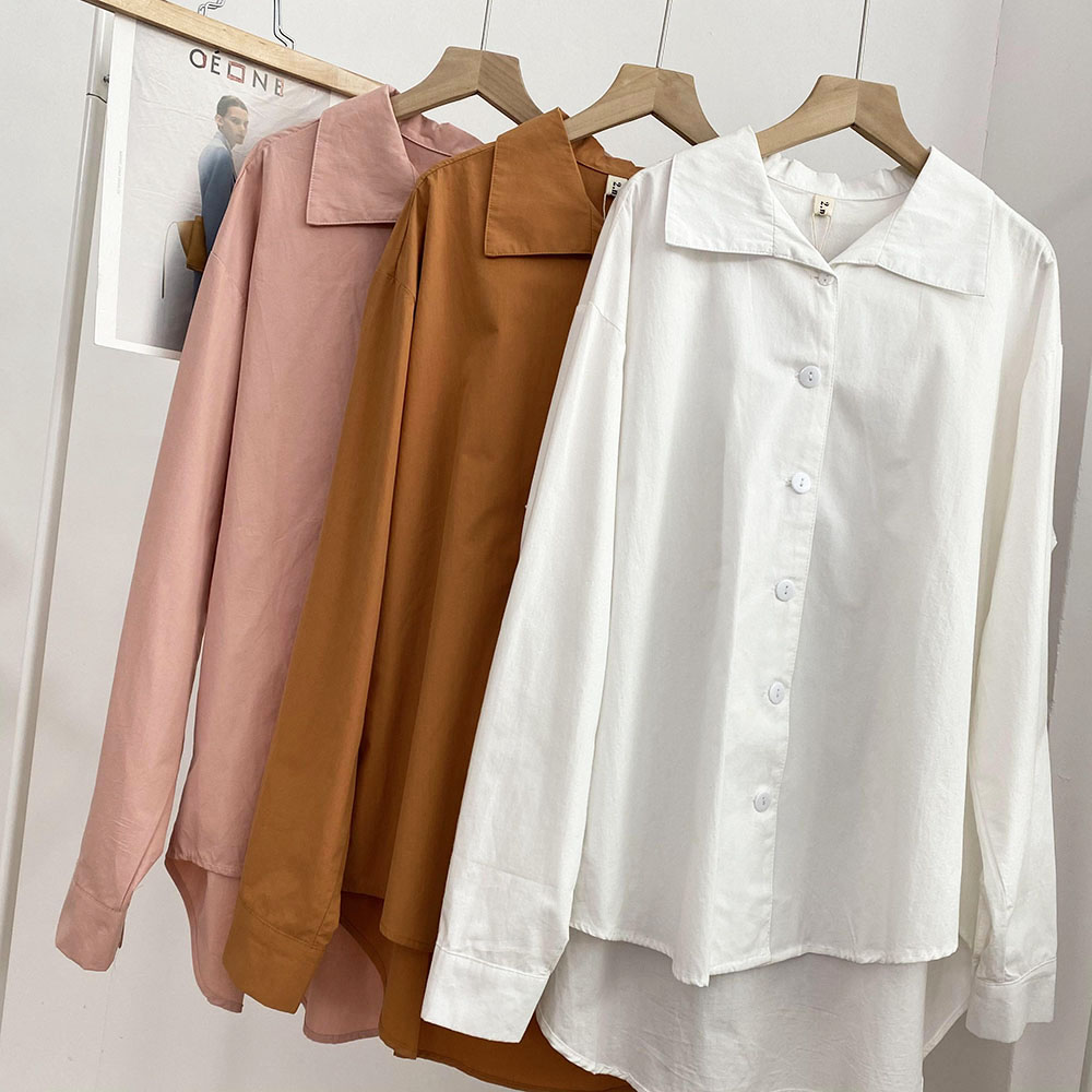 2系列 高級感上衣夏款2021年新款長袖純色方領單排扣休閑襯衫女 K