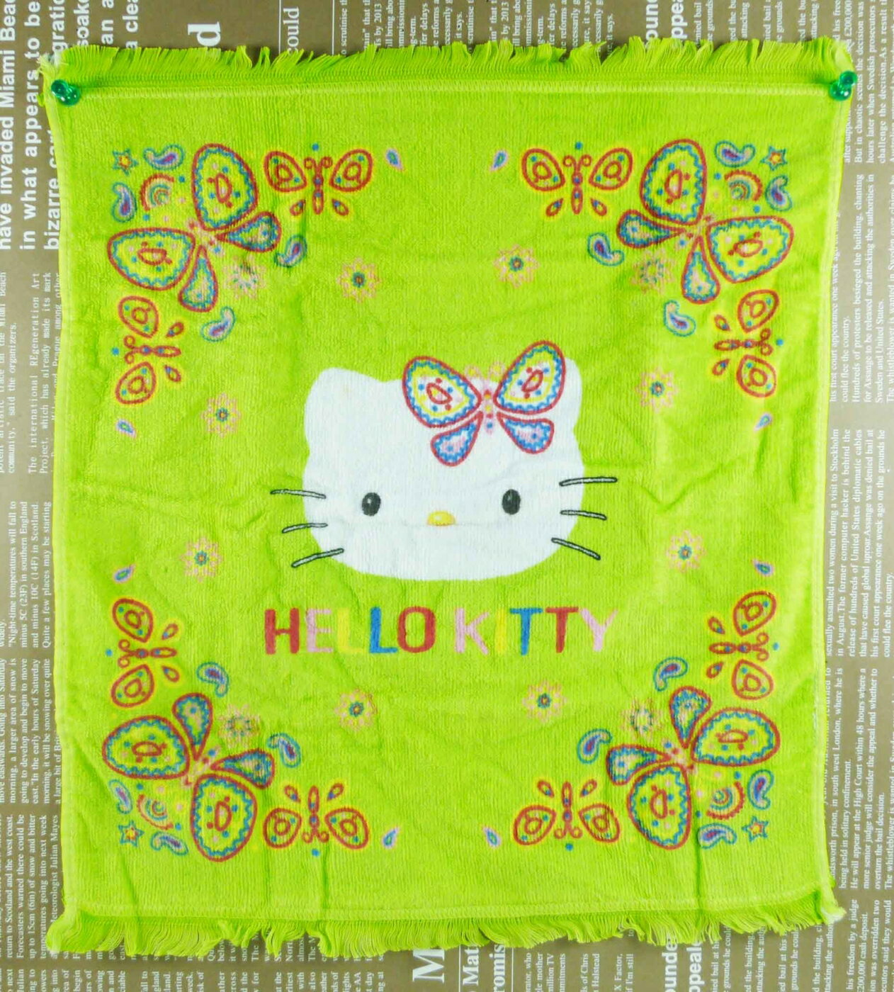【震撼精品百貨】Hello Kitty 凱蒂貓 中方巾 綠蝴蝶 震撼日式精品百貨