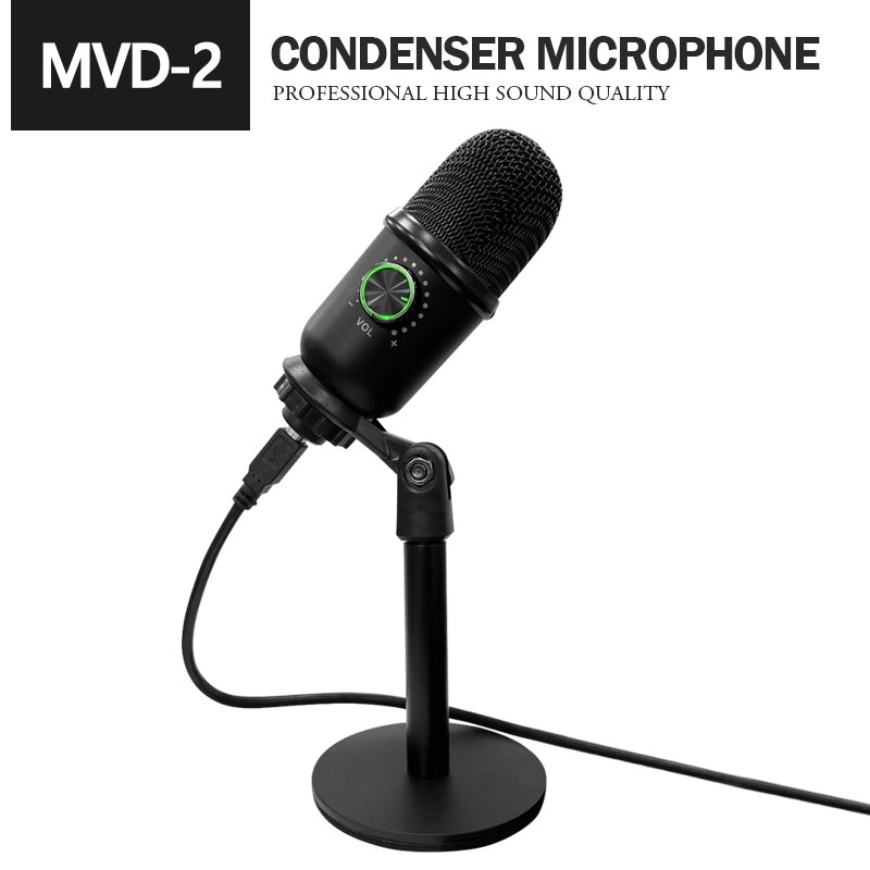 MVD-2電容麥克風 手機電腦麥克風 調整音量 降噪處理 3.5mm耳機監聽孔 會議/遊戲/直播/錄音麥克風+圓盤支架