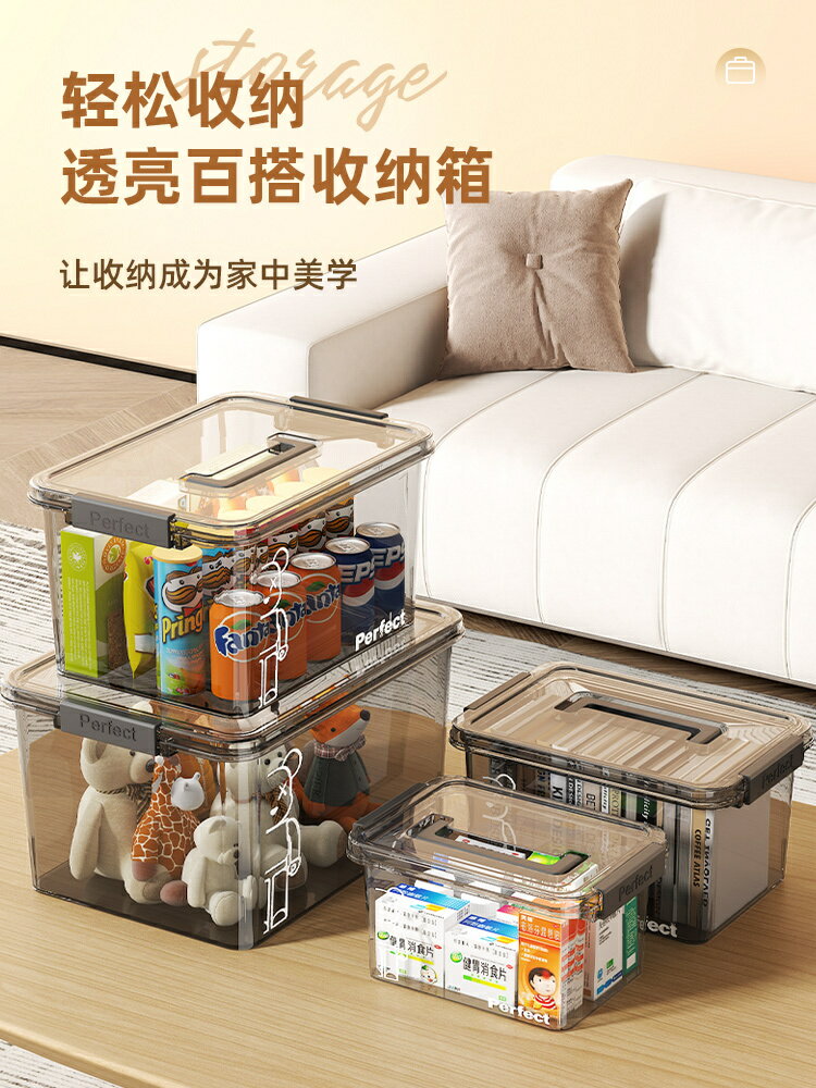 手提透明家用收納箱 加厚零食玩具書本雜物塑膠大容量桌面整理箱子
