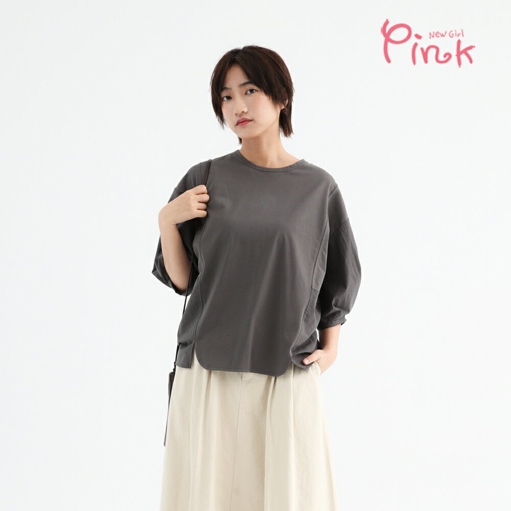 Pink* 圓領甜美微澎袖上衣 A1301AD