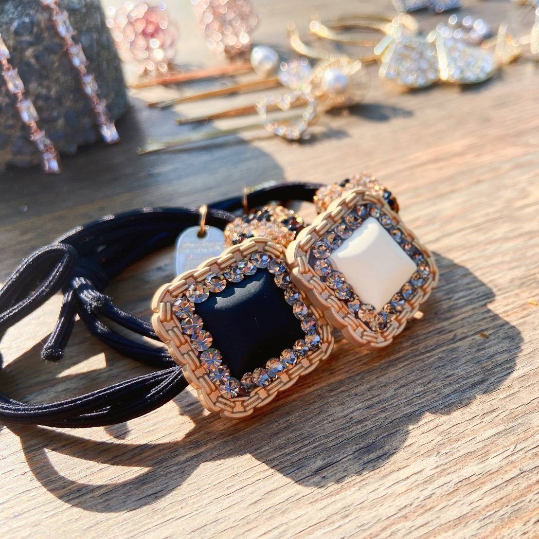 現貨專區｜豹紋大小方塊髮圈-白(uxr10-w)｜送禮精選店家★Reyna jewelry 女王飾品