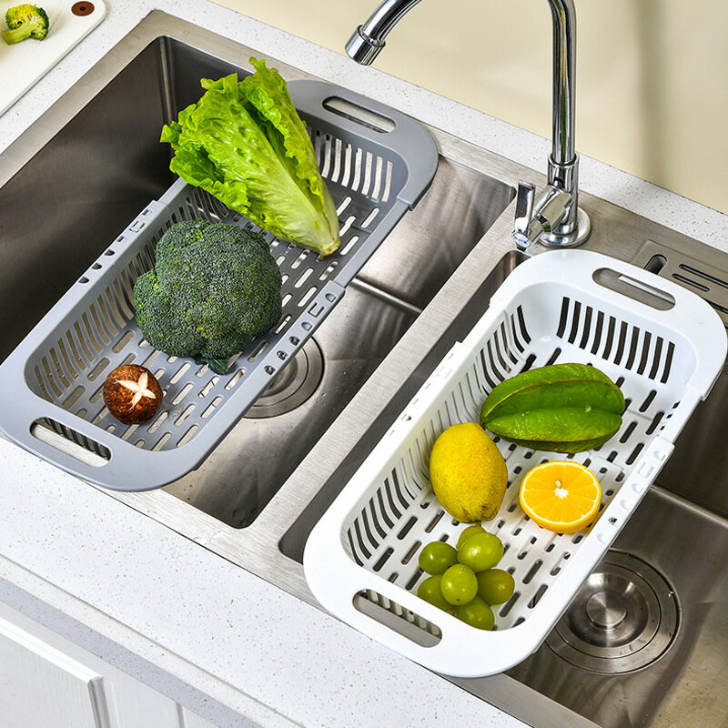 水槽瀝水架 瀝水架 廚房瀝水架 瀝水籃可伸縮新款廚房家用菜籃子蔬菜洗菜瀝水水槽水池置物架台面『ZW5124』