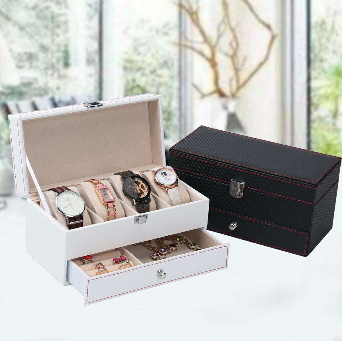 手錶盒 碳纖維雙層首飾盒公主 歐式韓國飾品收納盒簡約收拾收納盒手錶盒【MJ3894】