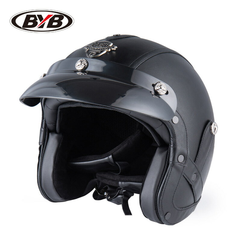 外貿專供BYB四季復古頭盔個性手工頭盔摩托車頭盔機車頭盔3/4頭盔
