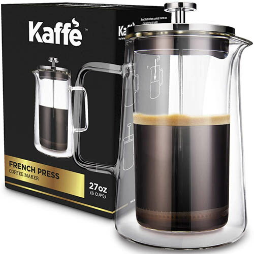 Kaffe【美國代購】法式濾壓咖啡壺 雙層硼矽酸鹽玻璃27盎司 6KF1010