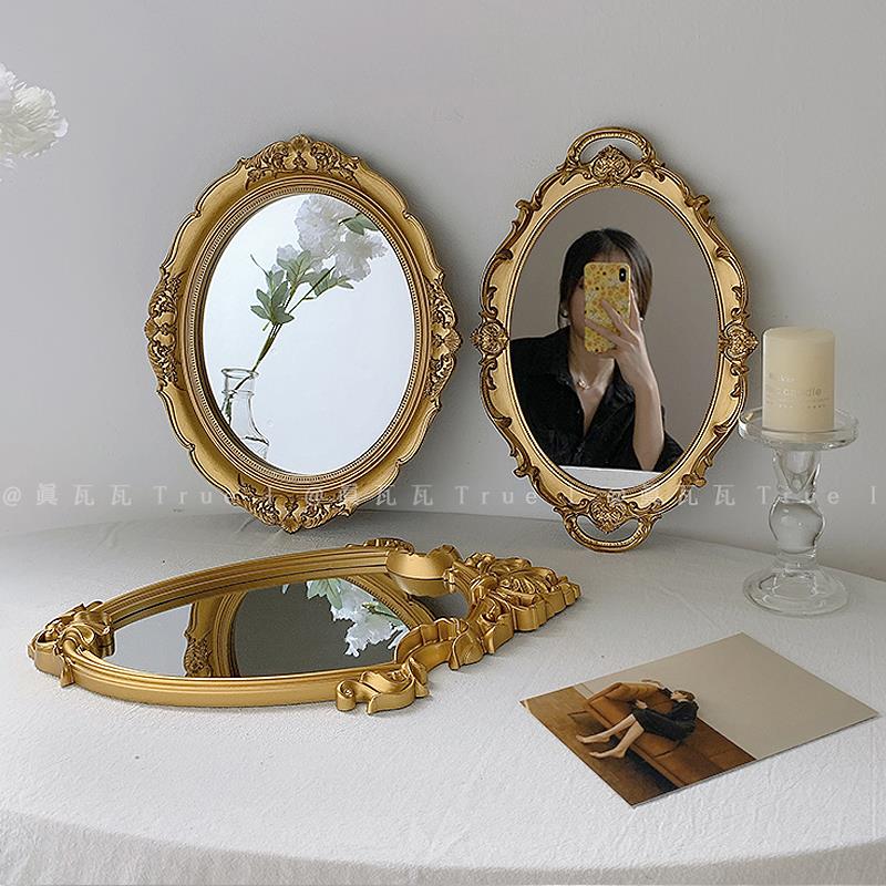 法式復古vintage宮廷浮雕金色異型鏡子化妝鏡裝飾掛鏡墻面拍照
