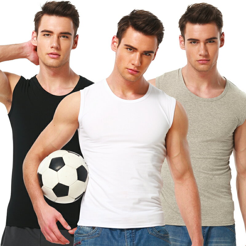 3件男士背心無袖寬肩純棉跨欄運動打底衫內衣修身型坎肩健身汗衫