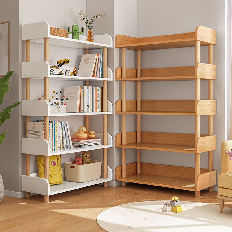 書架落地置物架一體靠墻多層收納架子兒童書柜簡易小書架客廳家用