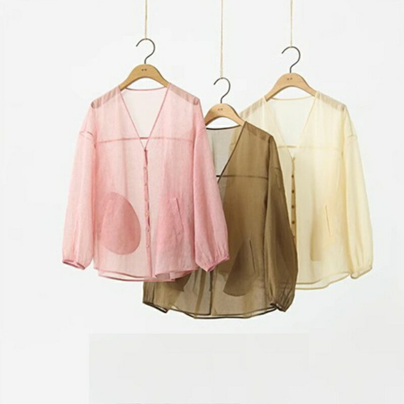 現貨+預購 女長袖外套防曬罩衫長袖襯衫防紫外線防曬外套亞麻外套-通透輕薄女裝3色74kc35【獨家進口】【米蘭精品】