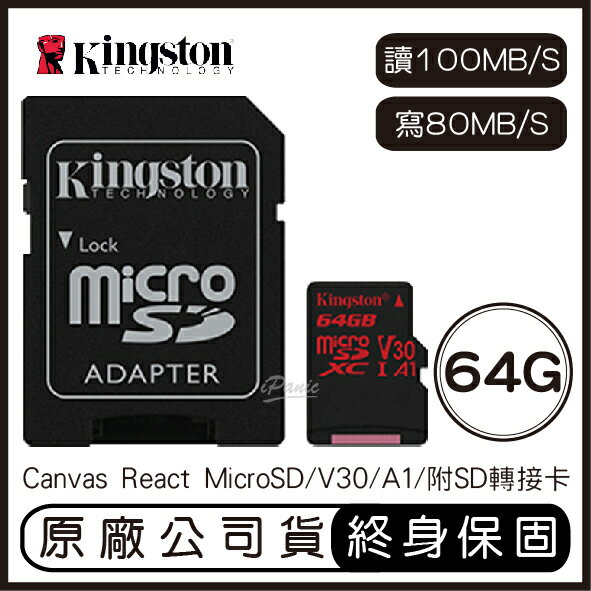 金士頓 Kingston 64G MicroSD V30 附轉卡 記憶卡 64GB 讀100 寫80 SDCR2