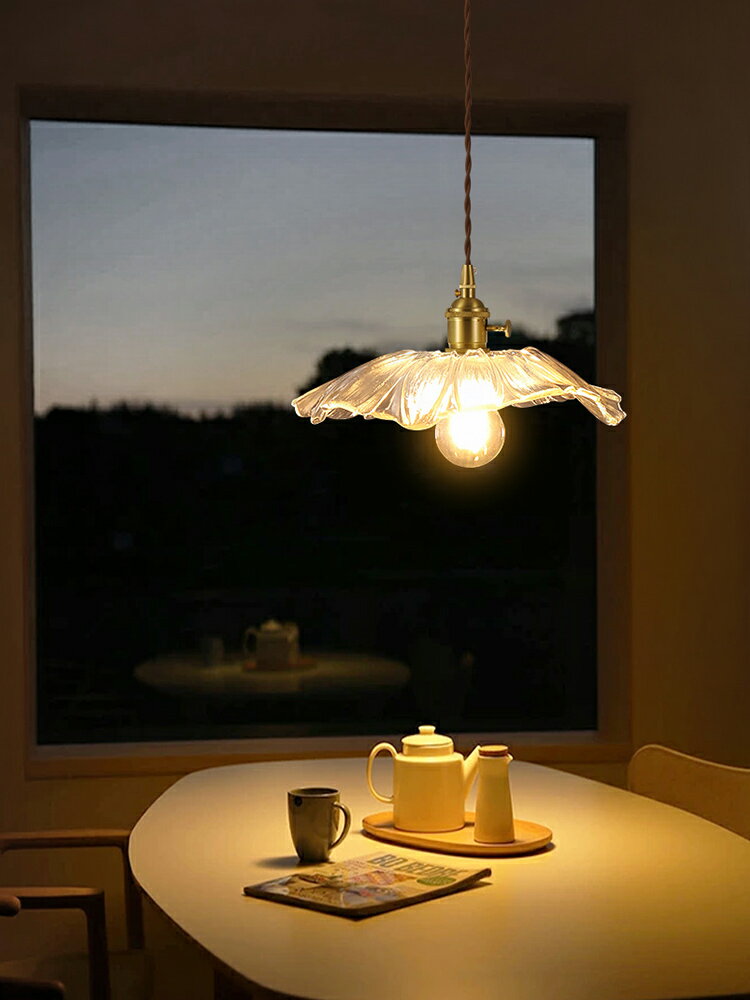 輕奢黃銅全銅小吊燈侘寂風日式燈具玻璃單頭花朵造型櫥窗飄窗燈