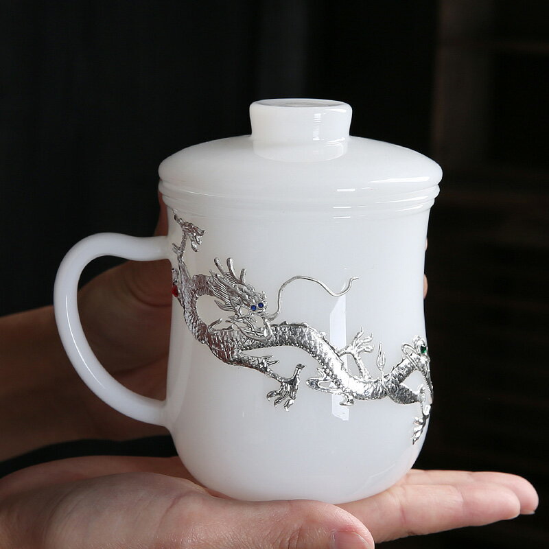 琉璃玉瓷茶杯茶水分離杯辦公過濾茶水杯大容量帶蓋泡茶杯會議水杯