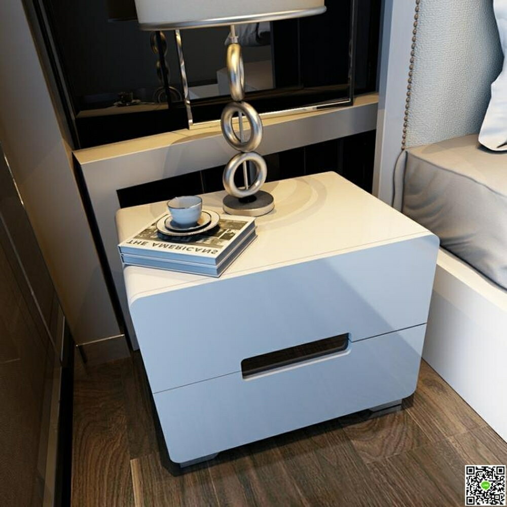 床頭櫃簡約現代儲物收納櫃子組裝邊角櫃臥室黑白色烤漆床頭櫃整裝 DF 都市時尚