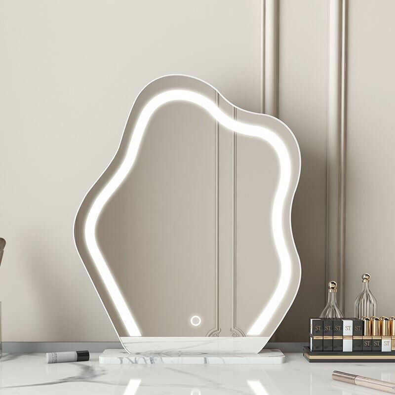 ins云朵化妝鏡子帶燈梳妝臺輕奢高級臺式桌面智能LED燈臺式梳妝鏡
