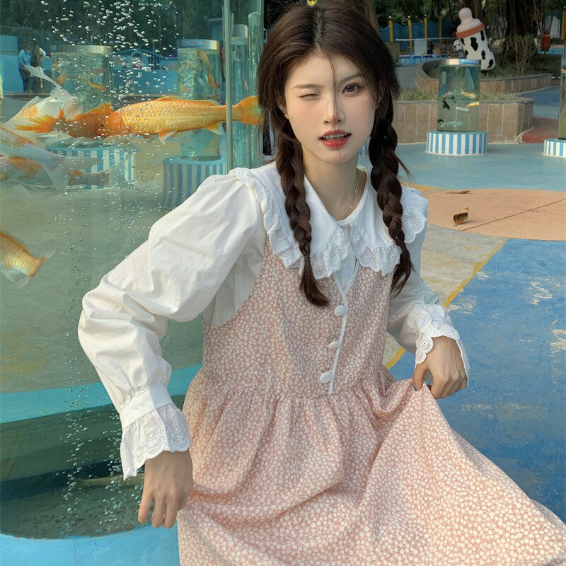 韓版甜美蕾絲娃娃領白色襯衫女設計感小眾春季長袖襯衣學院風上衣