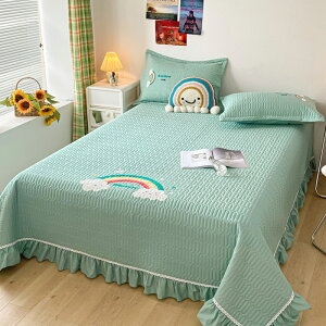 綠色韓式公主風床蓋單件四季通用縫絎床單夏季防滑夾棉床蓋三件套