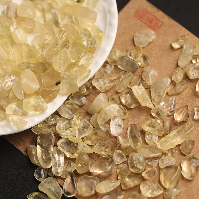 千琪水晶碎石黃水晶碎石擺件小顆粒手鏈消磁凈化小石子盆栽