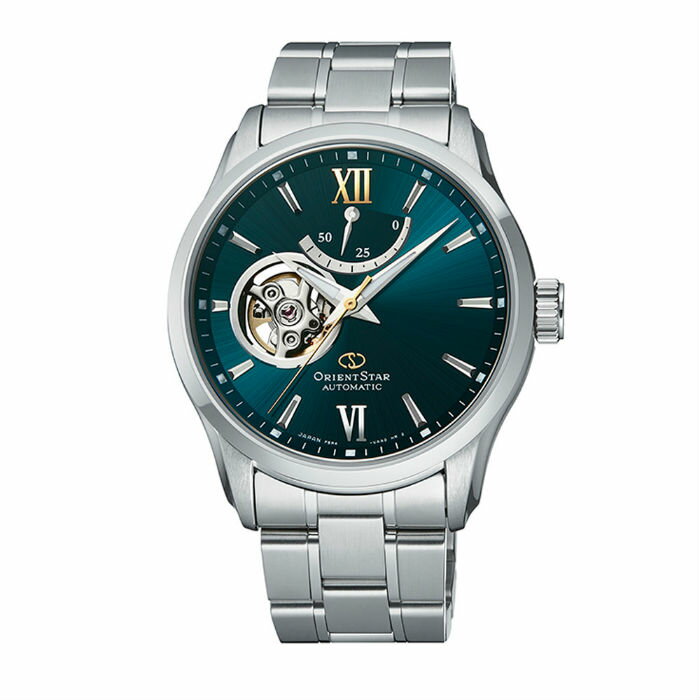 Orient 東方錶 (RE-AT0002E) OPEN HEART系列 小鏤空機械錶 鋼帶款/綠 39.3mm