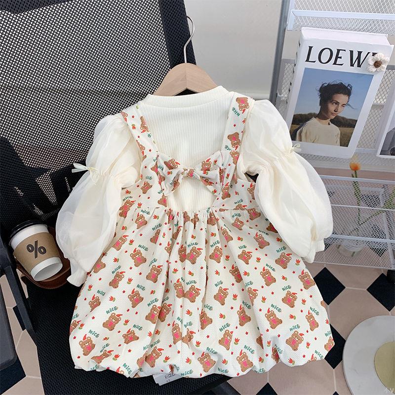 女童連衣裙秋裝2025新款洋氣兒童公主裙背帶套裝周歲寶寶禮服秋季