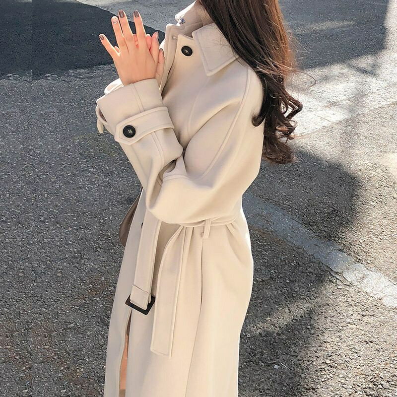 赫本風風衣 女神範韓版大衣 中長款氣質外套 加棉加厚2023冬季韓版中長款寬鬆顯瘦毛呢外套女秋毛呢大衣