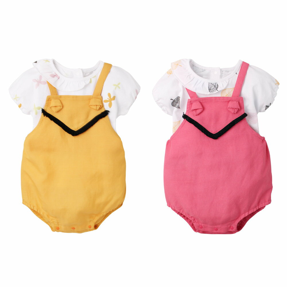 Augelute Baby 女童泡泡袖上衣吊帶連身短褲 2件組 60352