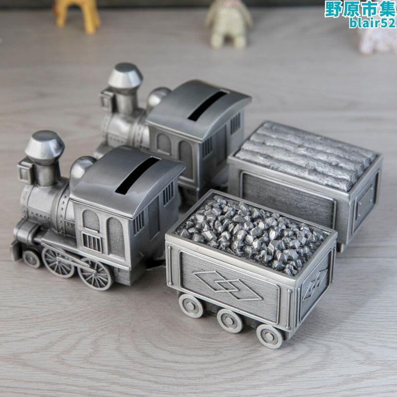 鋅合金創意復古貨車零錢儲蓄罐拉木頭火車存錢筒兒童禮品家居擺件