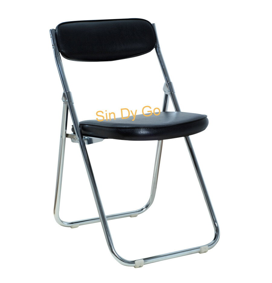 【鑫蘭家具】電鍍小叮噹黑皮面折合椅H78cm 洽談椅 上課椅 收納椅