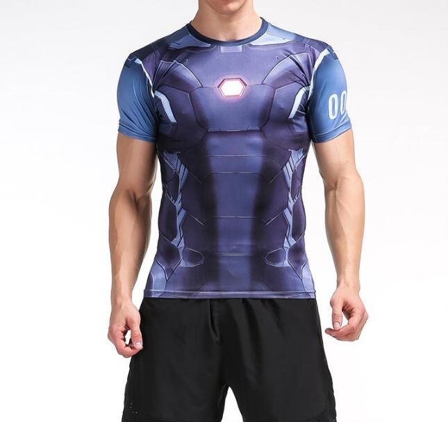 FINDSENSE MD 日系 時尚 男 高彈力 緊身運動短T 訓練服 跑步 健身T恤 短袖T恤 紫色系 3D 戰士圖案