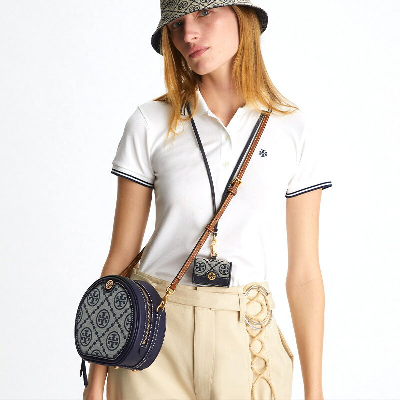 精選★TORY BURCH T MONOGRAM 老花布配牛皮圓形斜挎包 88168/88487 (修補整新品藍現貨) ~【母親節禮物★菲尼斯 國際精品3折起 春夏新品 換季下殺】 6
