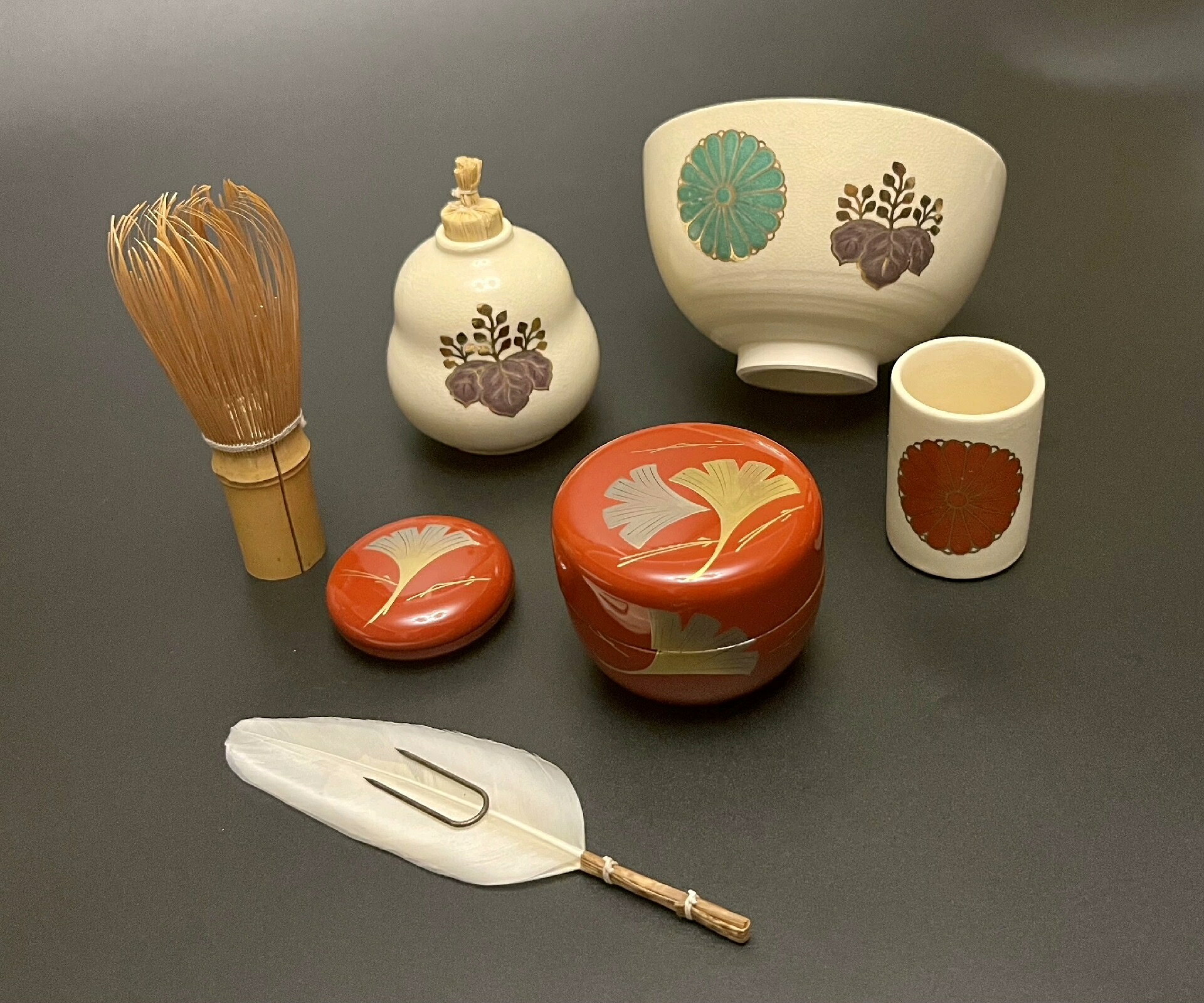 茶箱セット一式 溜塗竹林蒔絵 加藤昌山(陶器) 紙箱入 茶道具 漆器 