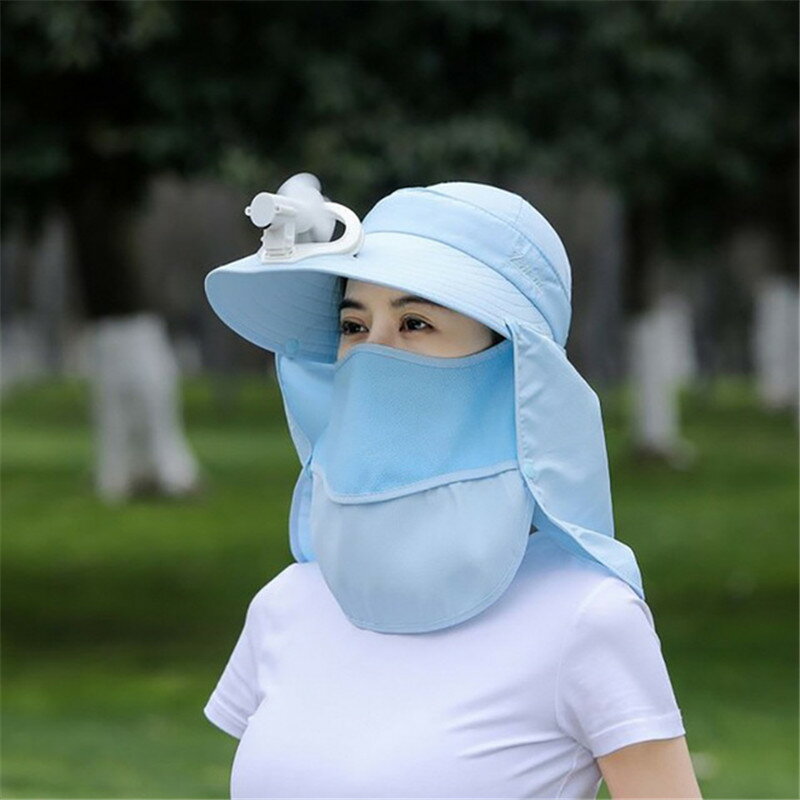 采茶防曬風扇帽子女農村農民媽媽夏天干農活戶外遮臉脖子遮陽遮面