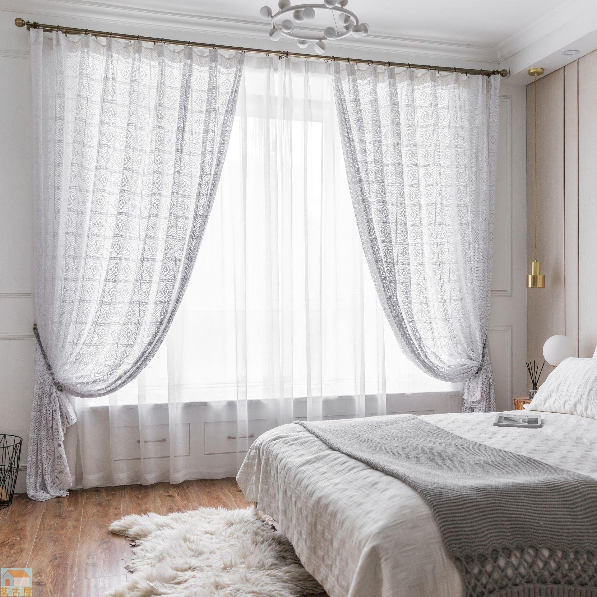 白色透光復古鏤空窗簾成品北美鄉村布藝落地窗紗窗簾