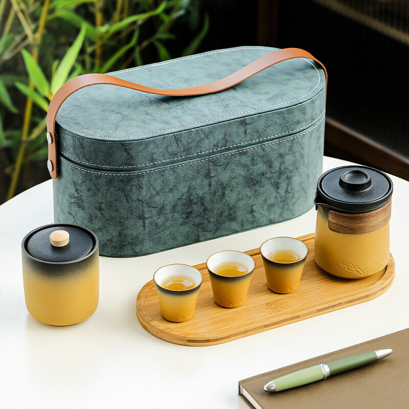 旅行茶具套裝家用旅行茶具行動式快客杯戶外泡茶收納包防燙茶壺