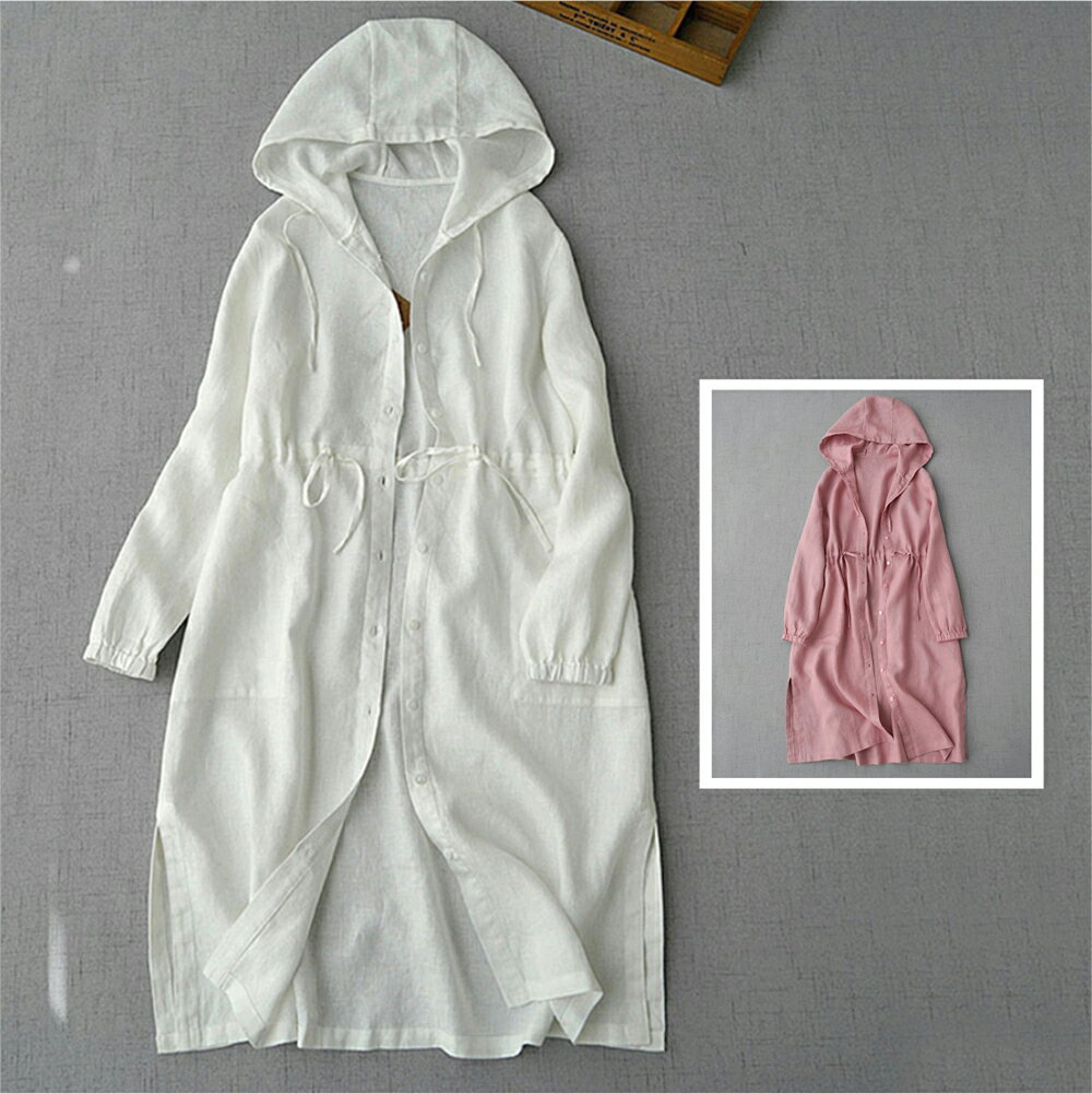 ＊ORead＊亞麻防曬休閒簡約連帽開襟襯衣裙(2色M~2XL)【限定加碼✿全館滿額再折】