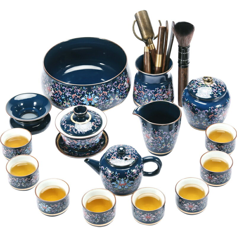 遠舍中式家用琺瑯彩功夫茶具套裝懶人石磨自動茶具泡茶壺茶杯茶盤