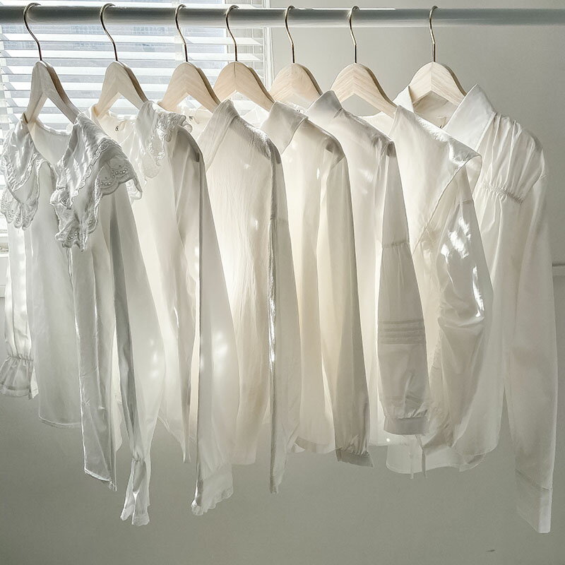 100%純棉白色襯衫女新款秋冬季設計感小眾法式別致內搭上衣