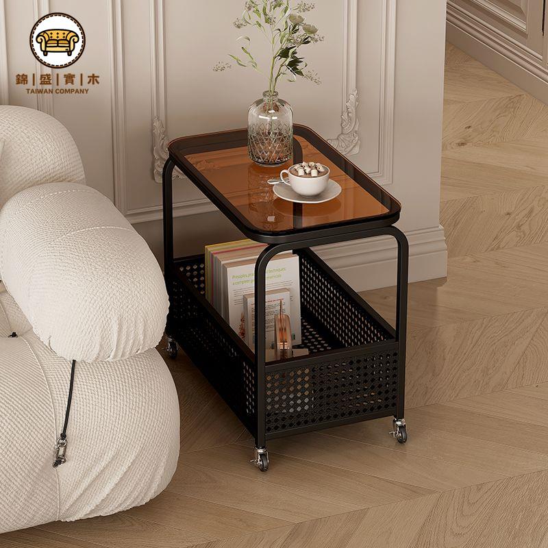 【沙發邊幾】 沙發邊櫃 茶几 客廳邊幾 移動簡約邊幾多功能客廳網紅收納儲物床頭輕奢北歐帶輪臥室小推車免運 工廠直銷 特價出 全館折扣 j14 9