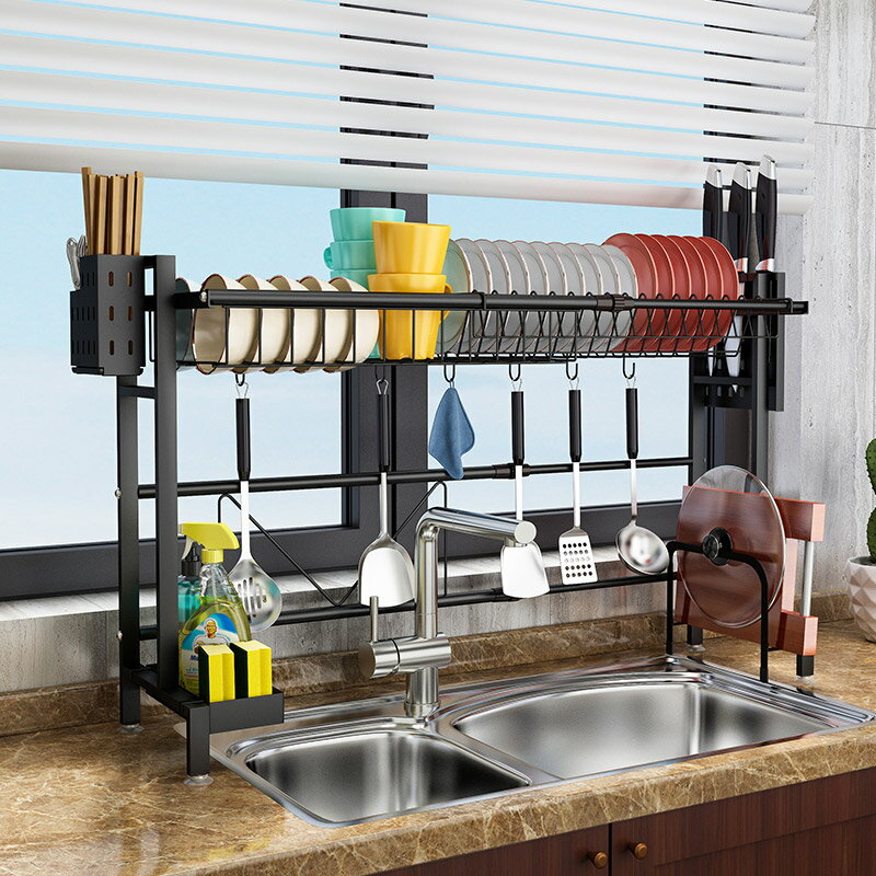 伸縮304不銹鋼廚房水槽置物架晾碗架碗筷濾水架碗碟架水池收納架