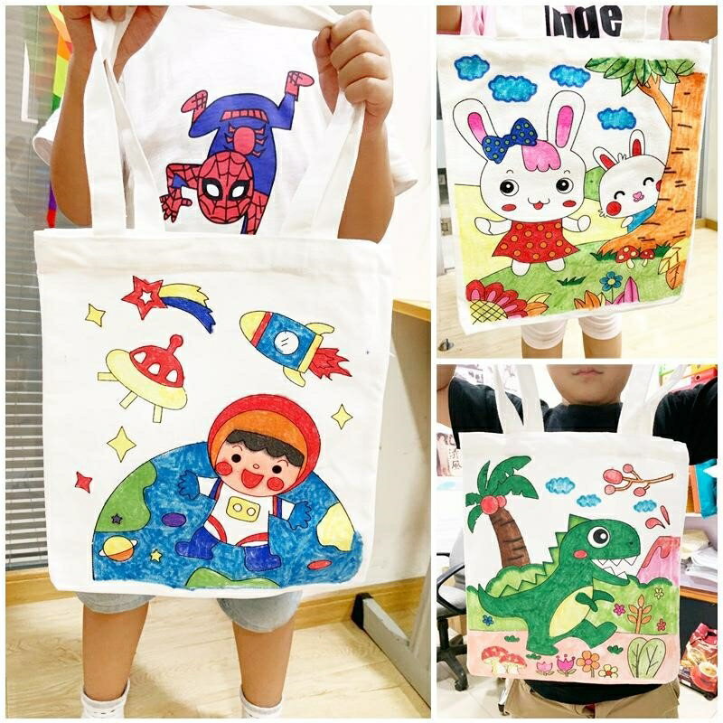 幼兒園兒童垃圾分類手工繪畫diy空白環保涂鴉包帆布袋 活動親子