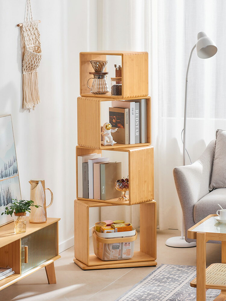 優樂悅~旋轉書架360度落地實木網紅書柜客廳家用簡易置物架小格子儲物柜
