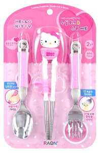 【韓國 EDISON 愛迪生】Hello Kitty 3D 不銹鋼湯叉筷3件組 (筷子/湯匙/叉子)【紫貝殼】