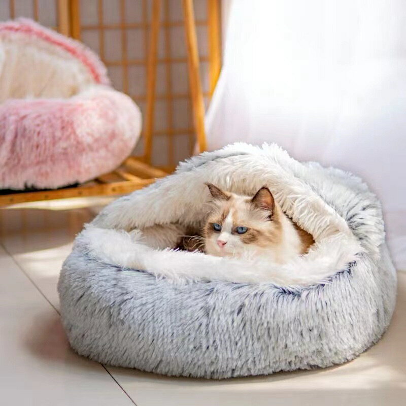 秋冬保暖貓窩半封閉式貓床四季通用蓋子貝殼窩小型犬冬天寵物用品
