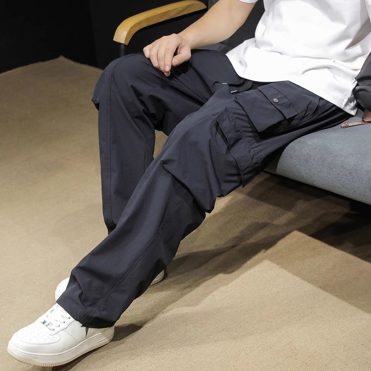 新款日系復古寬松直筒速幹工裝休閑褲男春季新款戶外運動潮牌長褲