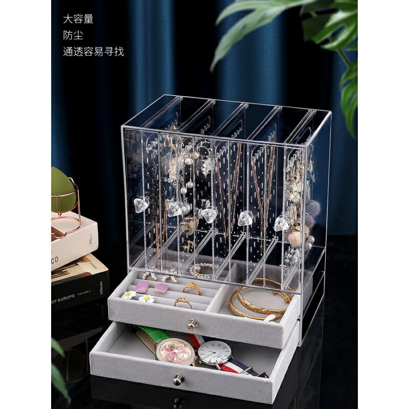 耳環耳釘耳飾項鏈首飾收納盒透明大容量發飾手飾品梳妝臺展示架子
